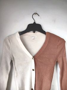 Brown &amp; Beige Ribbed Crop Top