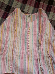 Pink And White Kurta Set