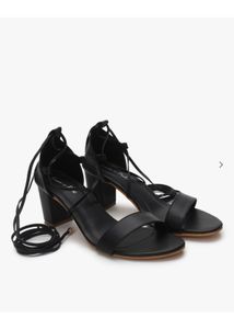 Black Lace-Up Heeled Sandals