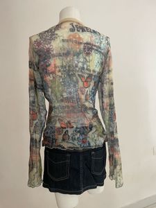 Butterfly Print Sheer Top