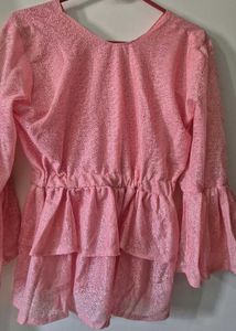 Elegant Pink Ruffle Peplum Top