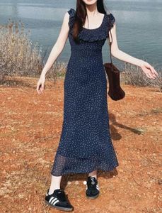 Savana Navy Blue Polka Dot Maxi Dress