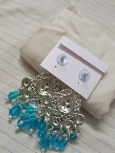 Teal Beaded Drop Earrings