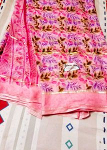 Pink Floral Print Saree