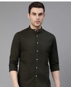 Men Olive Green Slim Fit Solid Casual Shirt