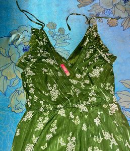 Green Floral V-Neck Dress