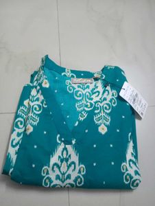 Elegant Teal Printed Kurta - S