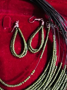 Sea Green Pearls Necklace With Earrings