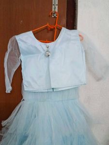 ₹1000 Light Blue Tulle Party Dress With Innerwear