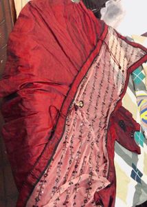 Elegant Ball Gown Maroon Dress with Heavy Dupatta