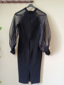 Black Bodycon Dress With Sheer Sleeves