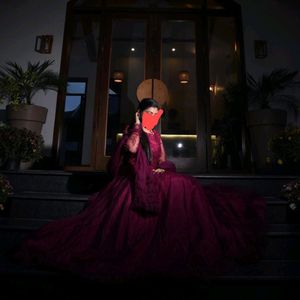 Wine Color Gown Indowestern