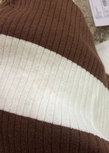 Brown and White Striped Sweater Top
