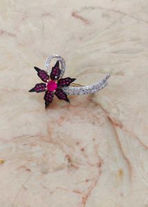 Ruby and Diamond Flower Brooch