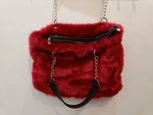 Red Faux Fur Hangbag