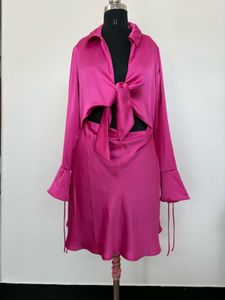 Pink Tie-Front Mini Dress