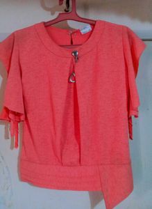 Coral Ruffle Sleeve Blouse