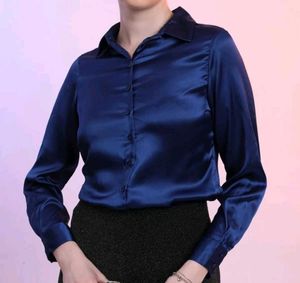 Elegant Navy Blue Satin Shirt