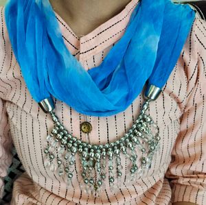 Blue Tie-Dye Scarf Necklace