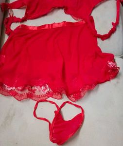 FREE SIZE Red Floral Lingerie Set