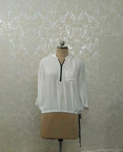 White Hooded Pullover Top