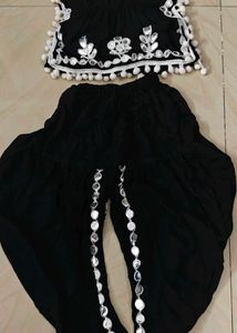 Black mirror-embellished top and bottom set