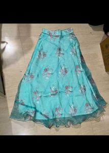 sky blue Floral Skirt