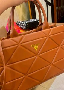 Prada Geometric Quilted Tote Bag – Caramel Brown
