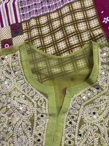 Lime Green Mirrorwork Kurta Set