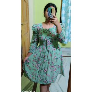 Light Green Color Knee Length Dress
