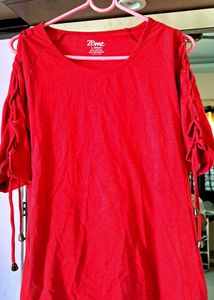 Red Top With Multilace On Arms