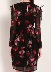 Black Floral Printed Fit And Flare Dress