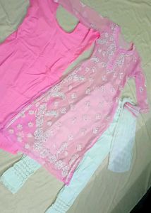 Lucknawi Kurta With Jeans & Dupatta