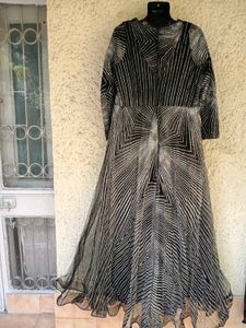 Glitter sparkled striped couture gown