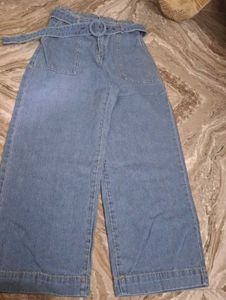 Belted Wide Leg Denim Jeans