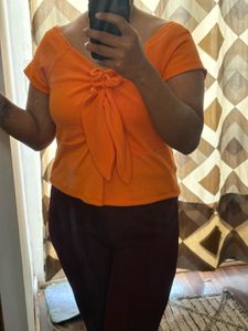 Orange Off-Shoulder Crop Top