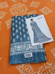 Pure Silk Look Discharge Print Saree With Bp