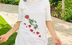 White Dress with Delicate Rose Applique