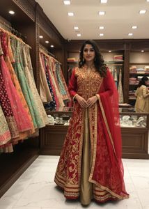 Elegant Cherry Red Gown Set with Dupatta