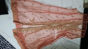 Pink Golden Work Jacket Sharara Set