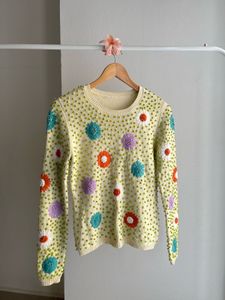 Hand Knit Floral Embroidered Cardigan