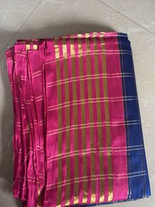 Blue &amp; Pink Checked Saree