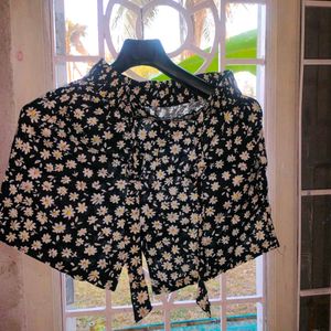 Floral Print Black Shorts