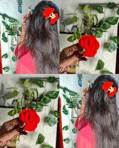 Red Rose Crochet Hair Clip (Red)
