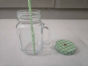 Straw Glass Mason Jar with Air-Tight Lid