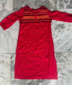 Red Embroidered Kurta