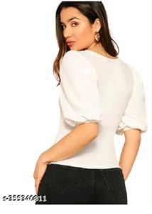 Square Neck Casual White Top