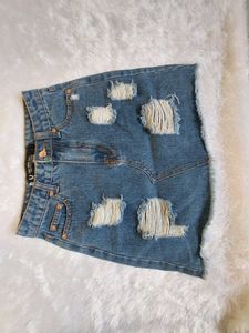 Distressed Denim Mini Skirt