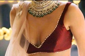 Non Padded  Blouse With Gota Patti Lace Deep Neck