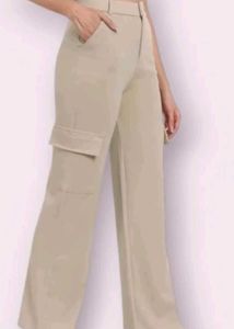 Beige High-Waisted Cargo Pants